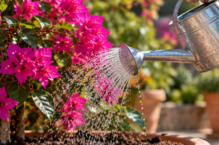Water geven aan een mediterrane plant met gieter