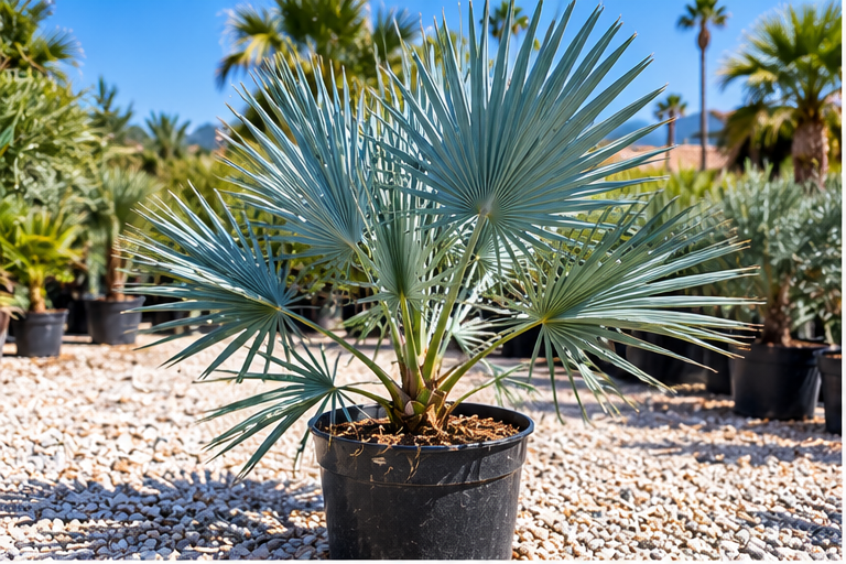 Brahea armata - kleine Mexicaanse Blauwe Waaierpalm in pot